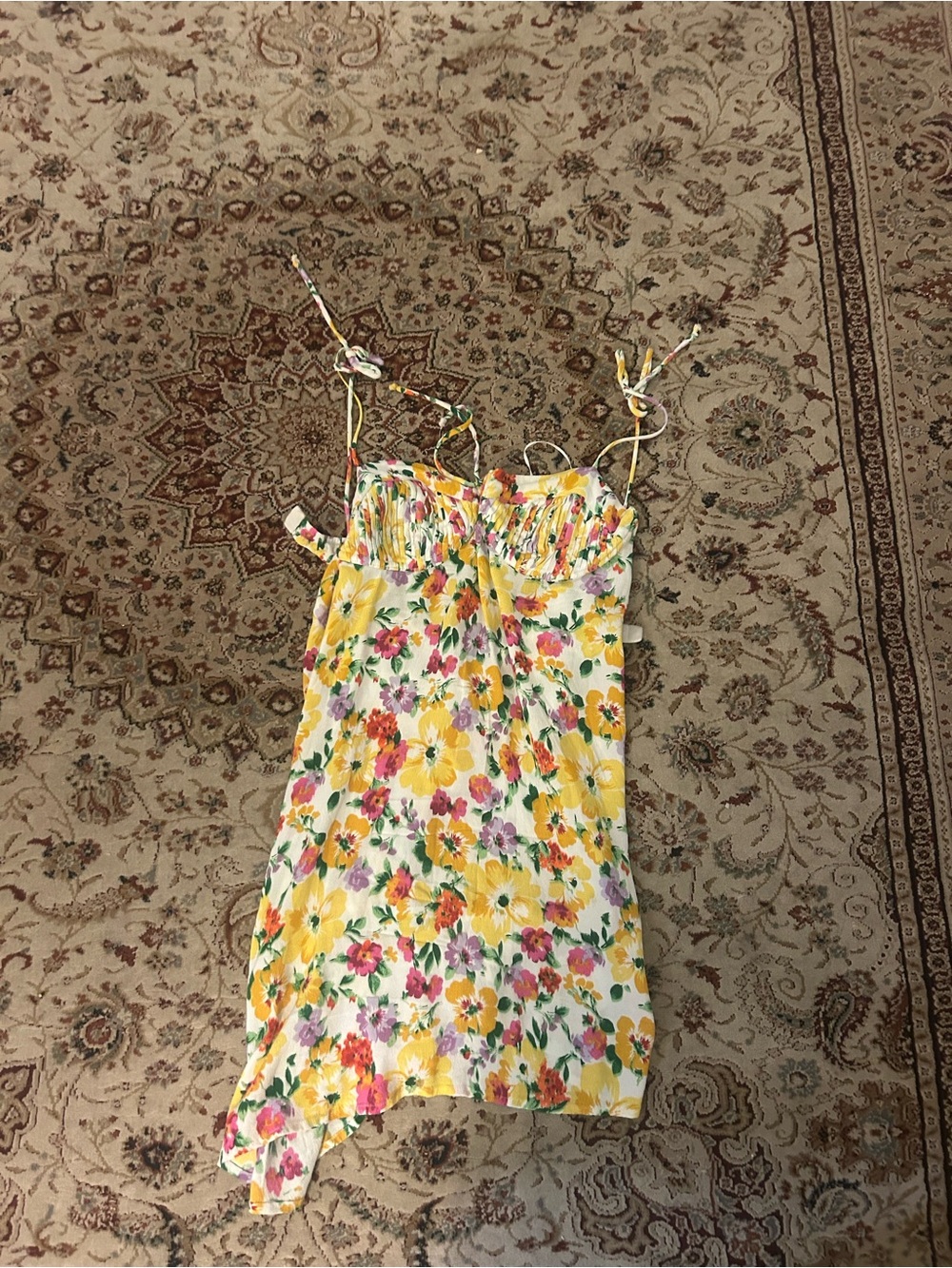 Urban Outfitters Yellow Floral Smocked Mini Dress